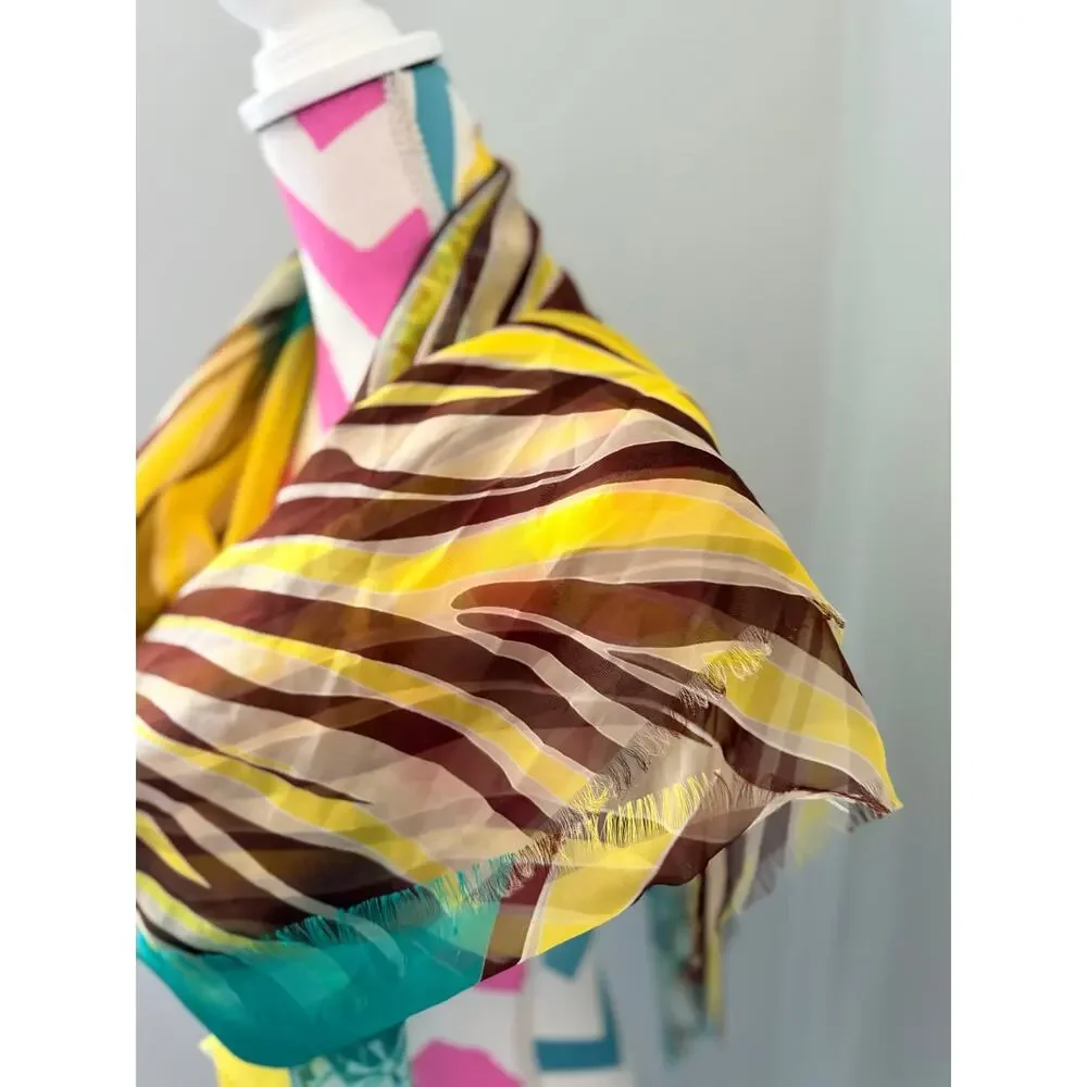 NWT Accessory Street Geometric Zebra Multi-Pattern Sheer Scarf Eyelash Fringe